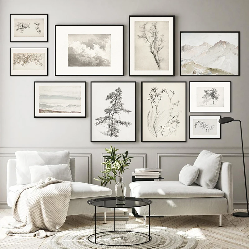 Home Cinema Wall Art - Vintage Flower Plants Sketch Art Prints