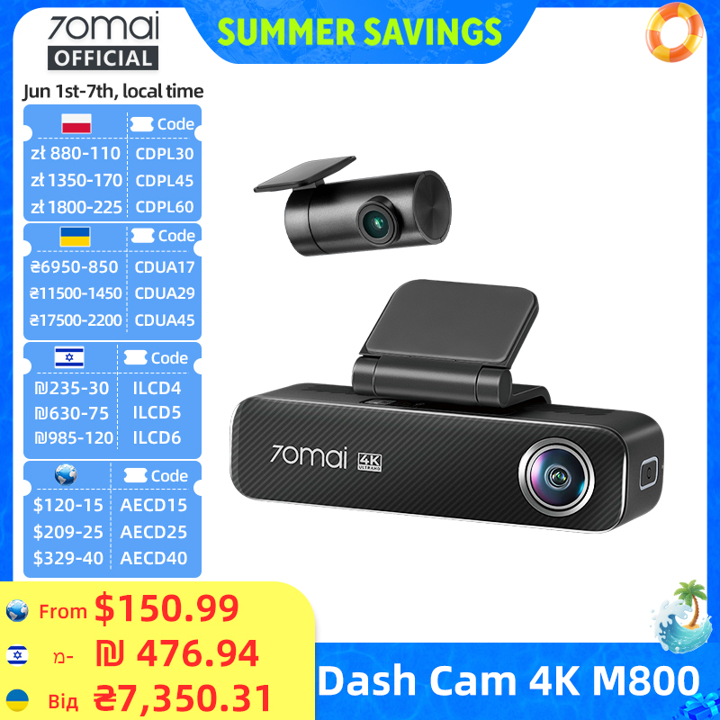 Home Cinema Blu Ray Sony - 70mai Dash Cam 4K M800 2160P