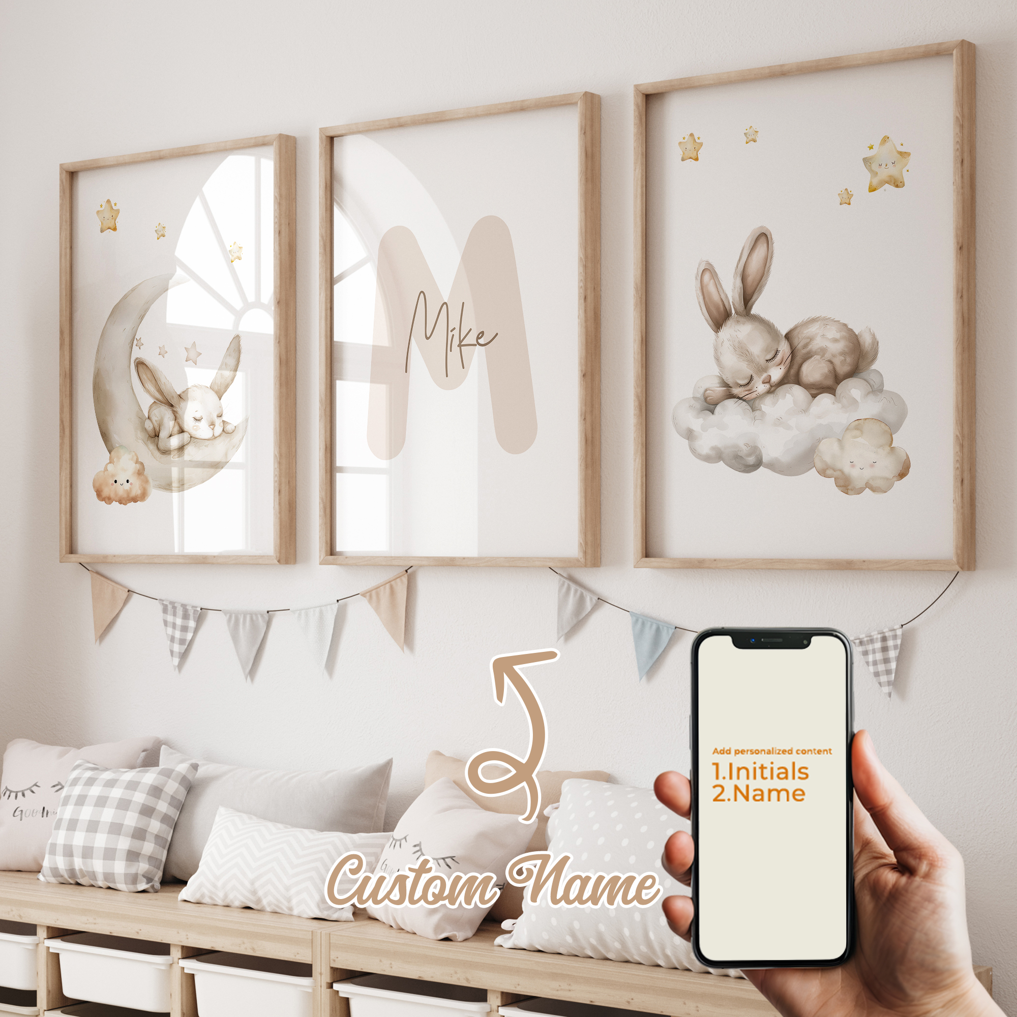 Home Cinema Wall Art - 3pcs Personalized Custom Name Cartoon Child