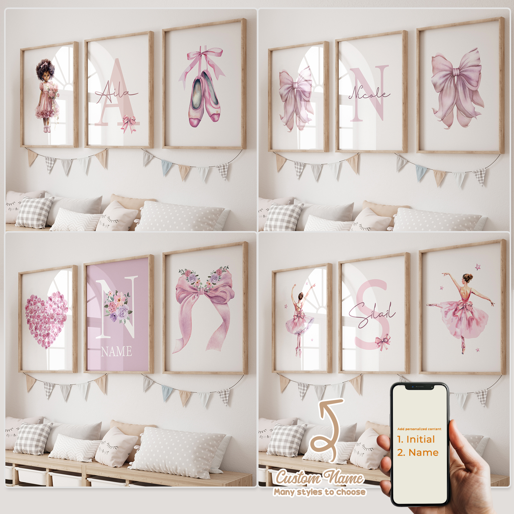 Home Cinema Wall Art - 3pcs Personalized Custom Name Cartoon Child