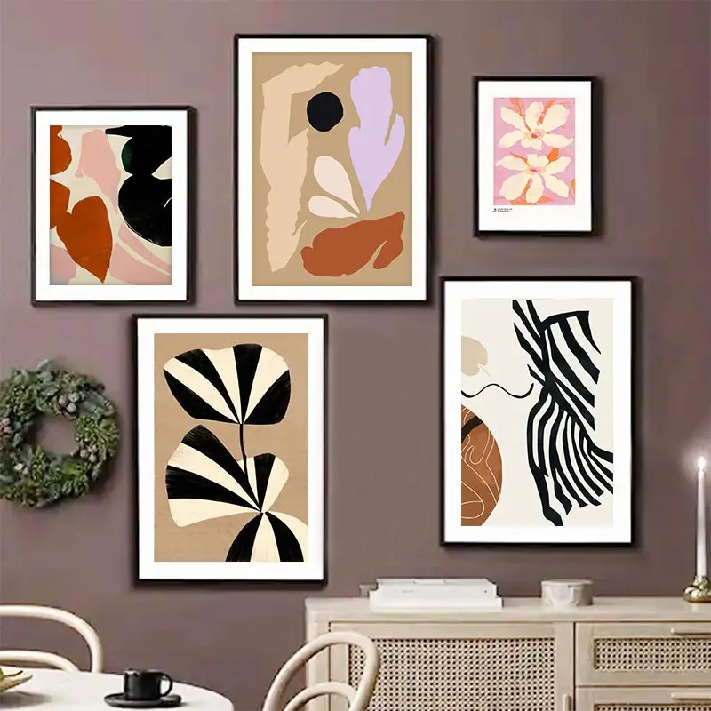Home Cinema Wall Art - Abstract Geometric Lines Flowers Wall Art