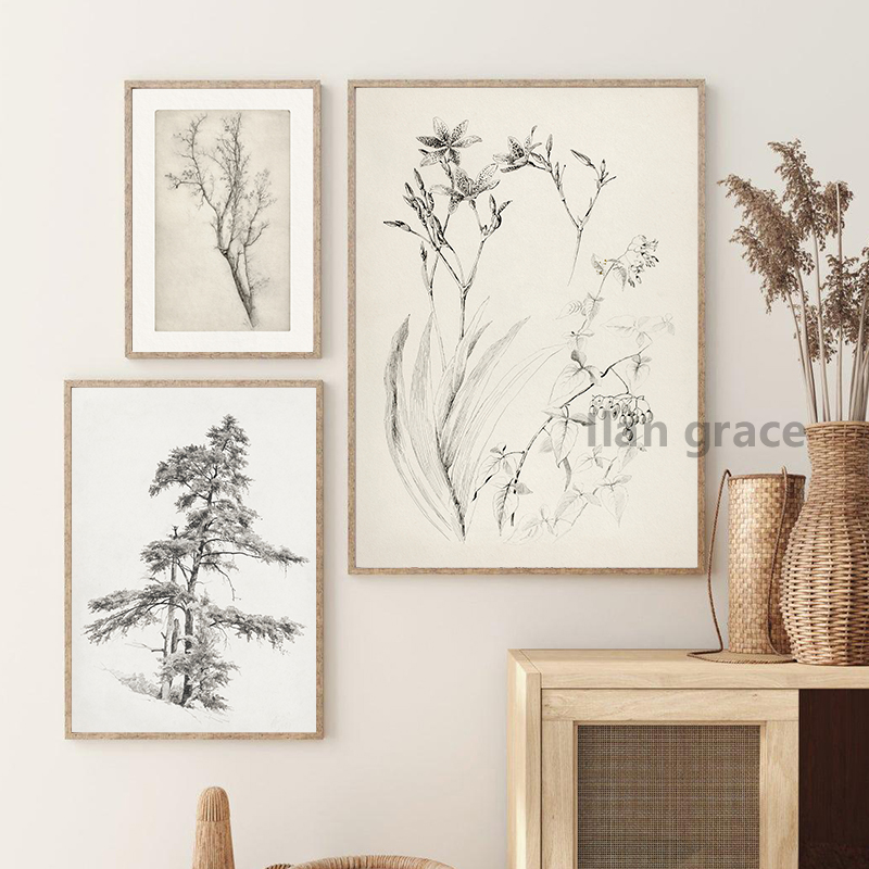 Vintage Flower Plants Sketch A - Home Cinema Wall Art review and price
