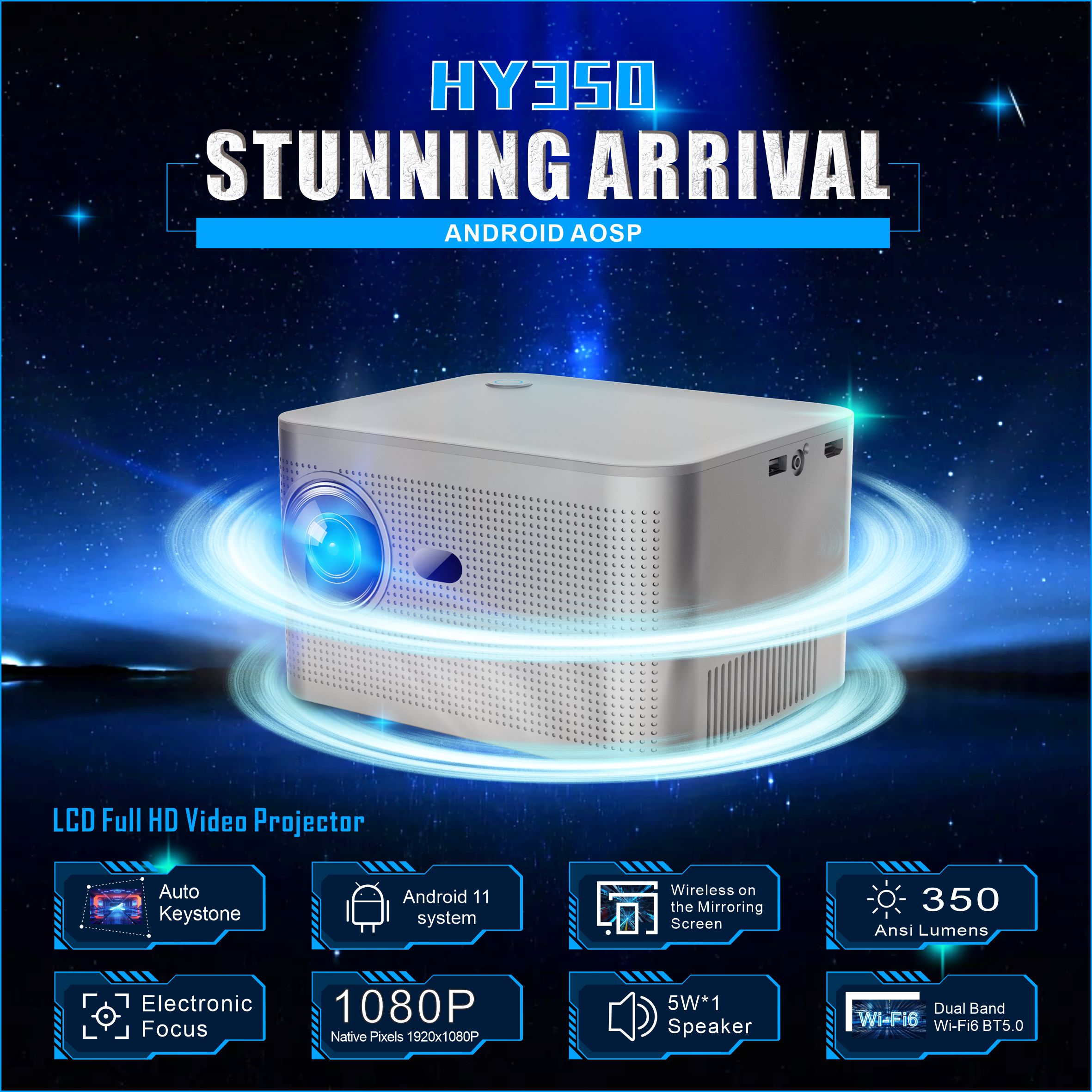 HY350 Smart Projector 4K Andro - Home Cinema Quad review and price